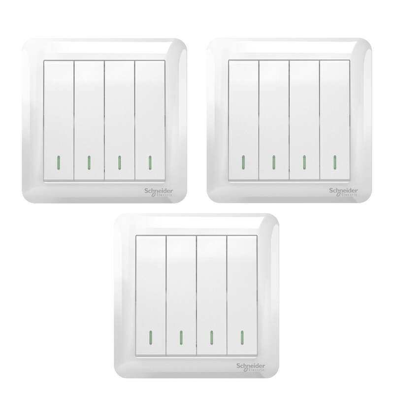 

Schneider Electric Affle Plus 10AX 250V 4 Gang 1 Way Switch White , A3G34B1A_WE_G11 , Pack of 3