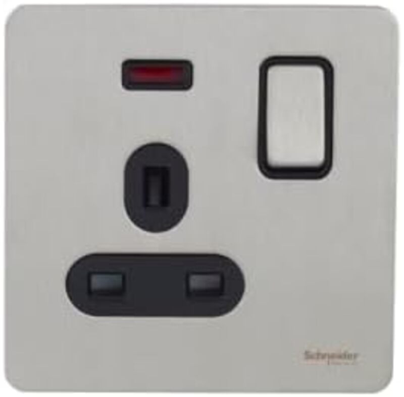 Schneider Electric ULT.SCRWLS Flat Plate-1Gang- 13A-DP-switched with neon- stainless steel - GU3411DBSS