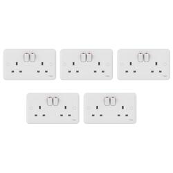 Schneider Electric GGBL3020NIS Lisse UK Standard Switch Socket White, 2 gang 13A BS 1363-2 - Pack of 5