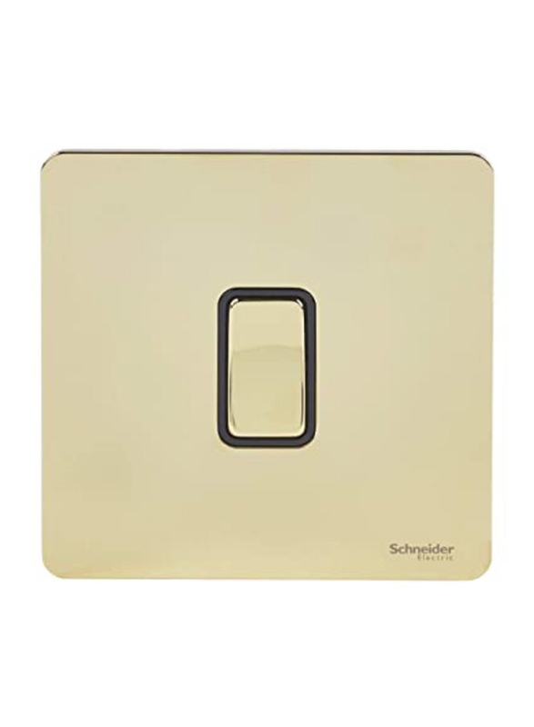 Schneider Electric Ultimate Screwless 16AX 1 Gang 2 Way Single Light Switch, GU1412BPB, Polished Brass with Black Insert