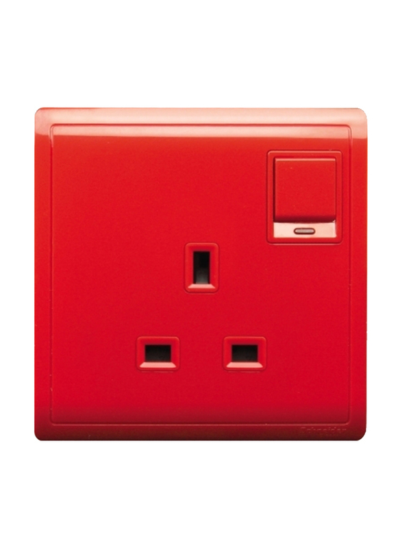 Schneider Electric Pieno 13A 1 Gang Switched Socket with Neon 250V, E8215N_RD, Full Red