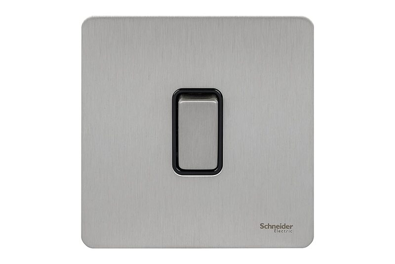 Schneider Electric GU1414-BSS 1 Gang Ultimate Screwless Flat Plate Intermediate Switch, Stainless Steel with Black Interior