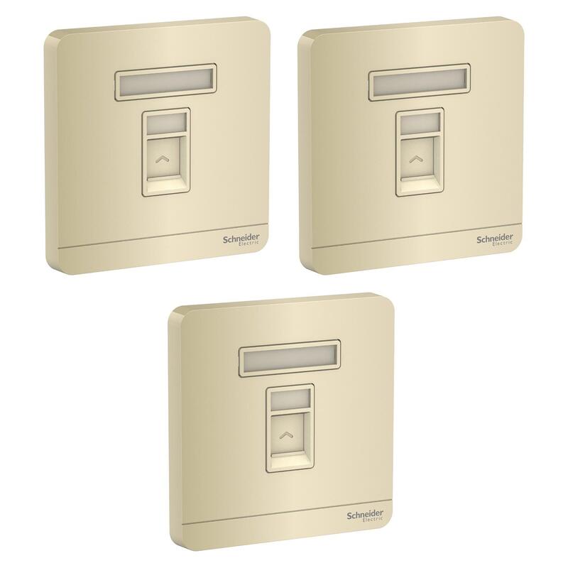 Schneider Electric E8331RJS_WG AvatarOn Gold - 1 Gang Keystone Wallplate with Shutter without Ketstone Jack RJ-45 - Pack of 3