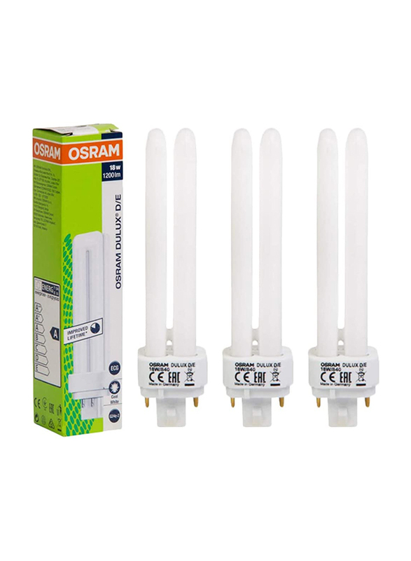 Osram Home Decorative High Quality and Durable CFL Bulb, 18W, 4 Pin, 3 Pieces, White