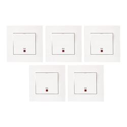 Schneider Electric KB31D20NER Vivace White - 20A 250V 1 Gang Double Pole Switch with Neon and Earth/Water Heater - Pack of 5