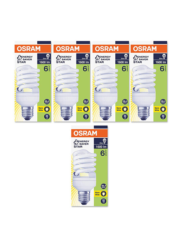 Osram Duluxstar Mini Twist Spiral CFL Bulb, 23W, 1600 Lumens, 5 Pieces, Warm White