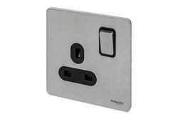 Schneider Electric GU3410-BSS 13A 1-Gang Ultimate Screwless Flat Plate Switched Socket, Stainless Steel - Pack of 3