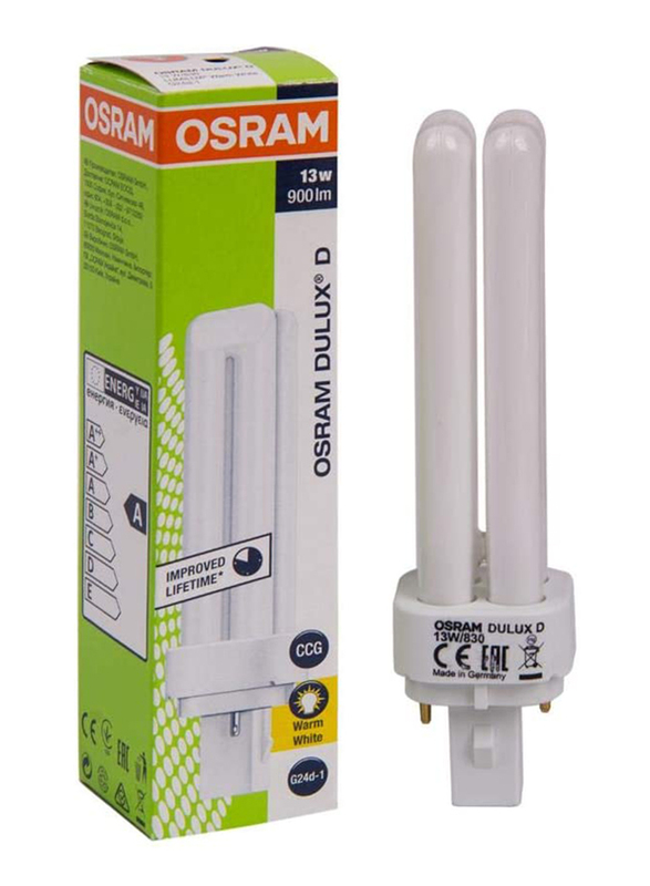 Osram Dulux D Compact Fluorescent Lamp, 13W 2 Pin, Warm White