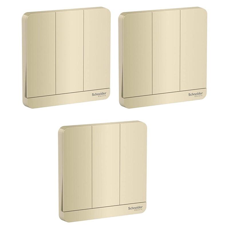 Schneider Electric E8333L2_WG AvatarOn Gold - 2-way plate switch 3 gang - 16AX - Gold - Pack of 3