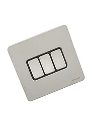 Schneider Electric Ultimate Screwless 3 Gang Rocker Flat Plate Switch, Gu1432Bss, Stainless Steel With Black Interior