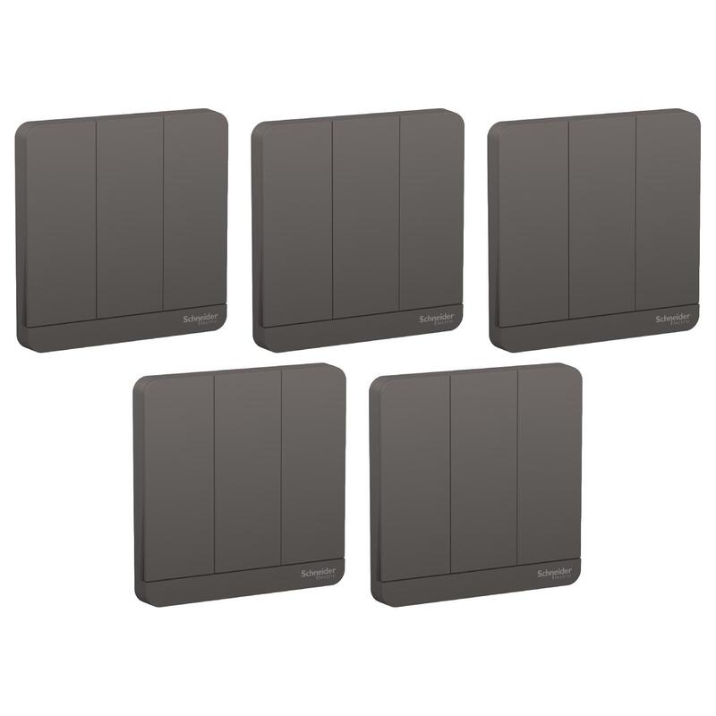 Schneider Electric AvatarOn, 3 switches, 16AX, 250V, 2 way, Dark Grey (Model Number-E8333L2_DG) - Pack of 5