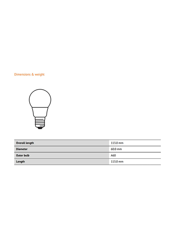 Osram Classic A60 E27 LED Bulb, 8.5W, Day light