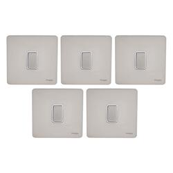 Schneider Electric Ultimate Screwless Flat Plate - Single Retractive 2 Way Light Switch, 16AX, GU1412RWPN, Pearl Nickel with White Insert - Pack of 5
