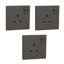 Schneider Electric Switched socket, AvatarOn C, 13A 250V, 1 gang, dark grey - Pack of 3