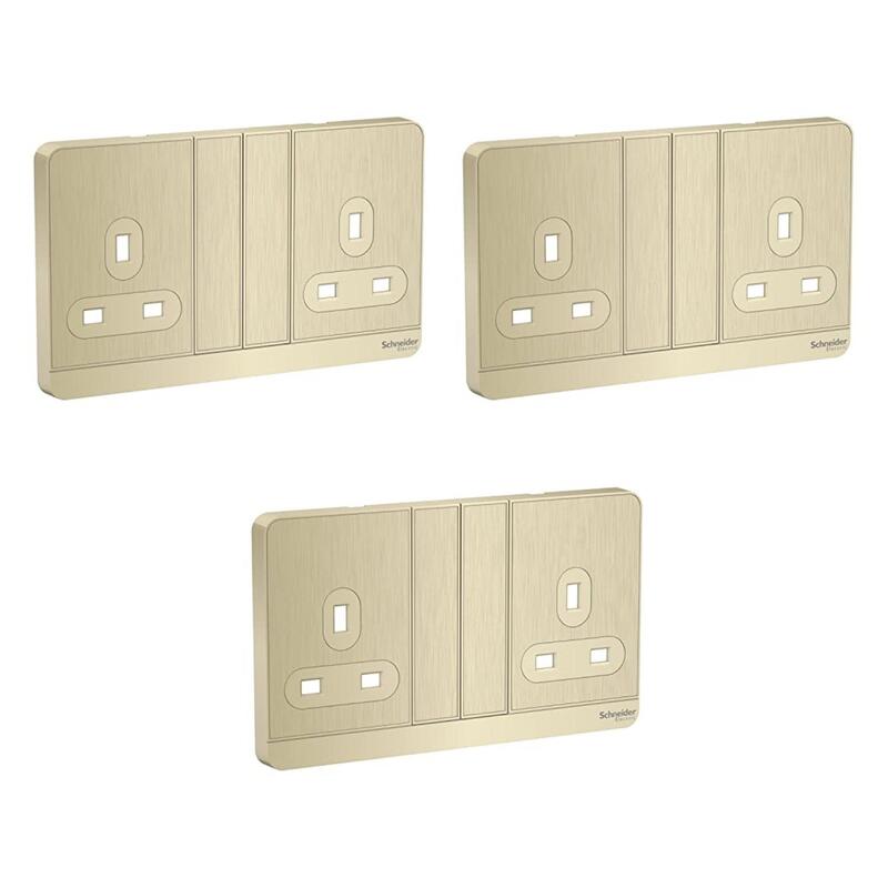Schneider Electric AvatarOn E83T25_GH_G12, 2 switched socket, 3P, 13 A, 250 V, Metal Gold Hairline - Pack of 3
