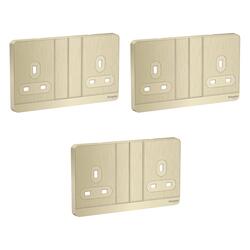 Schneider Electric AvatarOn E83T25_GH_G12, 2 switched socket, 3P, 13 A, 250 V, Metal Gold Hairline - Pack of 3