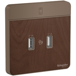 Schneider Electric AvatarOn, USB charger, 2 type A, 2.1 A, Wood (Model Number-E8332USB_WD)