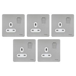 Schneider Electric Ultimate Screwless flat plate - switched socket - 1 gang - stainless steel - GU3410-WSS - Pack of 5