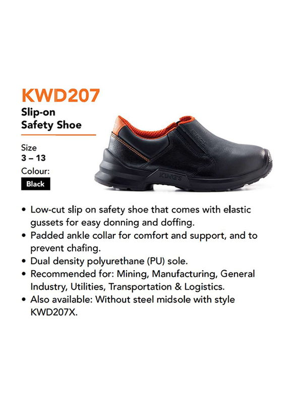 Honeywell Kings KWD207 Low-Cut Slip-On Leather Industrial Safety Working Boots, Black, Size 10/44EU