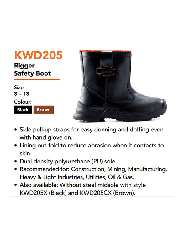 Honeywell Kings KWD205 Rigger High-Cut Pull-Up Leather Safety Working Boots, Black, Size 7/41EU