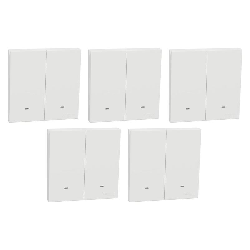 Schneider Electric Switch with Fluorescent Locator, AvatarOn C, 1 way, 2 gang, 16AX, 250V, white - Pack of 5