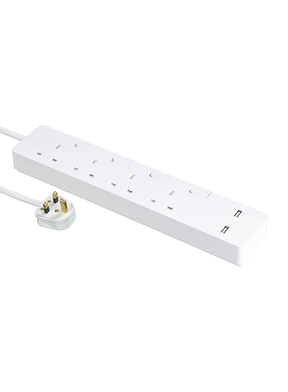 Schneider Electric 4-Way Extension Cord with USB Port, 3-Meter Cable, White