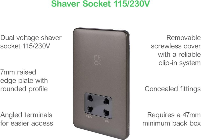 Schneider Electric Lisse - Shaver Socket - 2 gang - 115/230V Mocha Bronze with Black Interior - GGBL7090BMBS