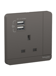 Schneider Electric AvatarOn 3P 13A 2 USB Charger + Switched Socket, E8315USB_DG_G11, Dark Grey