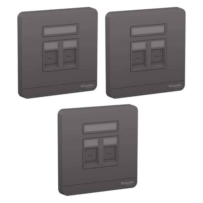 Schneider Electric AvatarOn E8332RJS_DG 1 Gang 2 Keystone Wallplate Jack RJ-45 Dark Grey - Pack of 3