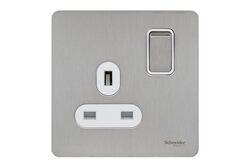 Schneider Electric Ultimate Screwless flat plate - switched socket - 1 gang - stainless steel - GU3410-WSS - Pack of 3