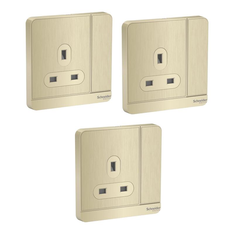 

Schneider Electric AvatarOn, switched socket, 3P, 13 A, 250 V, LED, Metal Gold Hairline (Model Number - E8315N_GH_G12) - Pack of 3