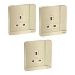 Schneider Electric AvatarOn, switched socket, 3P, 13 A, 250 V, LED, Metal Gold Hairline (Model Number - E8315N_GH_G12) - Pack of 3