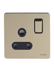 Schneider Electric Ultimate Screwless 15A 1 Gang Round Pin Flat Plate Switched Socket, GU3490-BPB, Polished Brass with Black