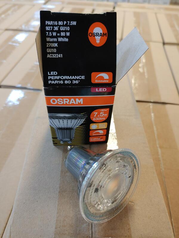 Osram LED Eco PAR16 GU10 Lamp 36 Degree 7.5W, Very Warm White 2700K(Yellow) Dimmable Pack Of 10