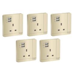 Schneider Electric E8315_WG_G12 AvatarOn Gold - Single switched socket - 13 A - 230 V - 1 gang -Gold - Pack of 5