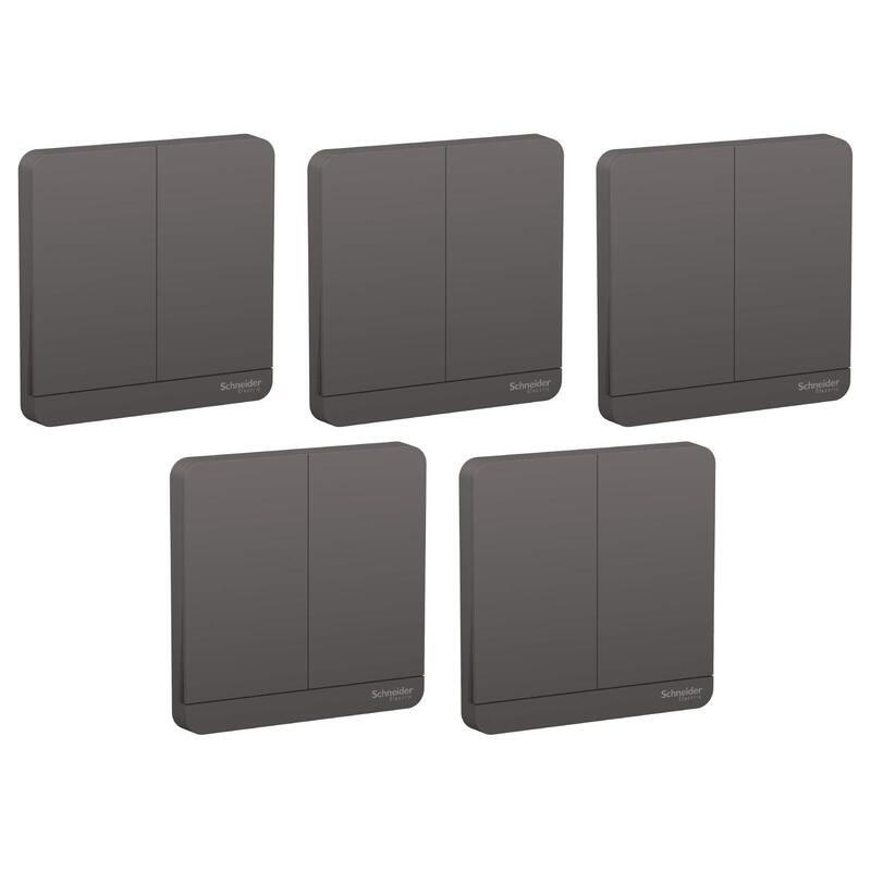 Schneider Electric AvatarOn E8332L1_DG Two Gang One Way Switch 16Amps 250V Dark Grey - Pack of 5