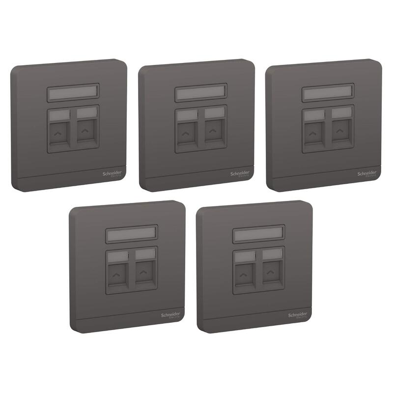 Schneider Electric AvatarOn E8332RJS_DG 1 Gang 2 Keystone Wallplate Jack RJ-45 Dark Grey - Pack of 5