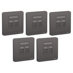 Schneider Electric AvatarOn E8332RJS_DG 1 Gang 2 Keystone Wallplate Jack RJ-45 Dark Grey - Pack of 5