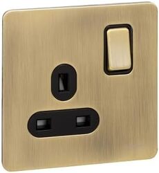 Schneider Electric Ultimate Screwless flat plate - switched socket - 1 gang - antique brass - GU3410BAB