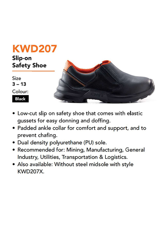 Honeywell Kings KWD207 Low-Cut Slip-On Leather Industrial Safety Working Boots, Black, Size 7/41EU