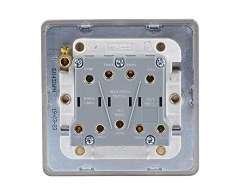 Schneider Electric Ultimate Screwless Flat Plate - 3 Gang Toggle 2 Way Light Switch, Single Pole, 16AX, GU1432WPN, Pearl Nickel with White Insert - Pack of 3