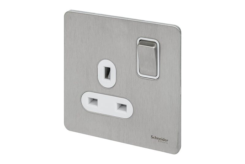 Schneider Electric Ultimate Screwless flat plate - switched socket - 1 gang - stainless steel - GU3410-WSS - Pack of 5