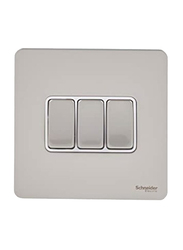 Schneider Electric Ultimate Screwless Flat Plate 16AX Single Pole 3 Gang Toggle 2 Way Light Switch, GU1432WPN, Pearl Nickel with White Insert