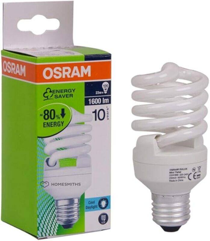 

Osram CFL Energy Saving Spiral Lamp 23W E27 Cool Daylight 1600 Lumens Replaces 120W Bulb