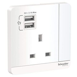 Schneider Electric E8315USB_WE_G12 AvatarOn 3P 13A 2 USB Charger + Switched Socket, White - Pack of 3