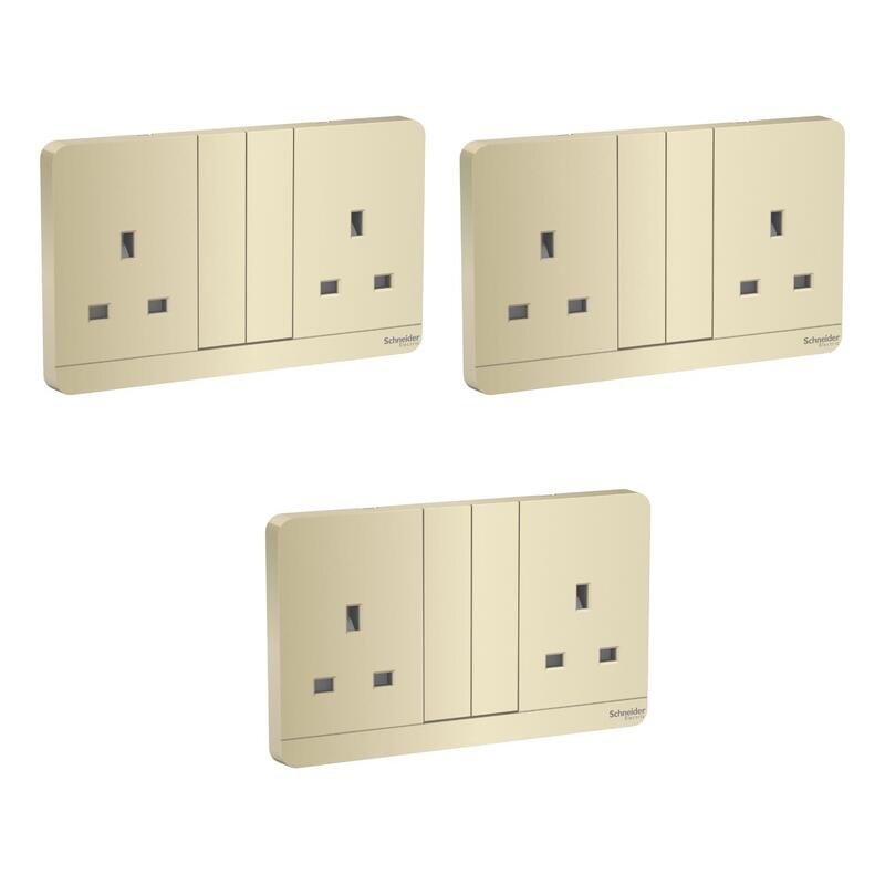 Schneider Electric E83T25_WG_G12 AvatarOn Gold - Double switched socket - 13 A - 230 V - 1 gang -Gold - Pack of 3