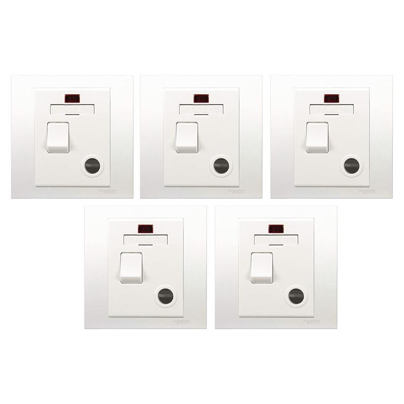 Schneider Electric KB31DNFSG Vivace White - 13A 250V Switched Fused Connection Unit with Neon - Pack of 5