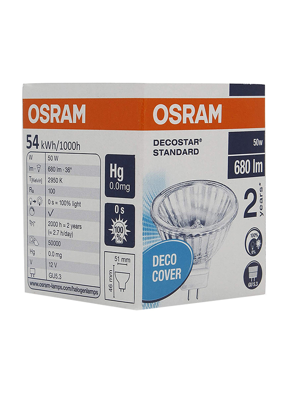 

Osram Decostar Standard Reflector Halogen Lamp, 50W, GU5.3, 54kWh/1000h, White