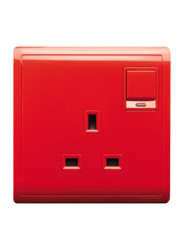 Schneider Electric Pieno 13A 1 Gang Switched Socket with Neon 250V, E8215N_RD, Full Red