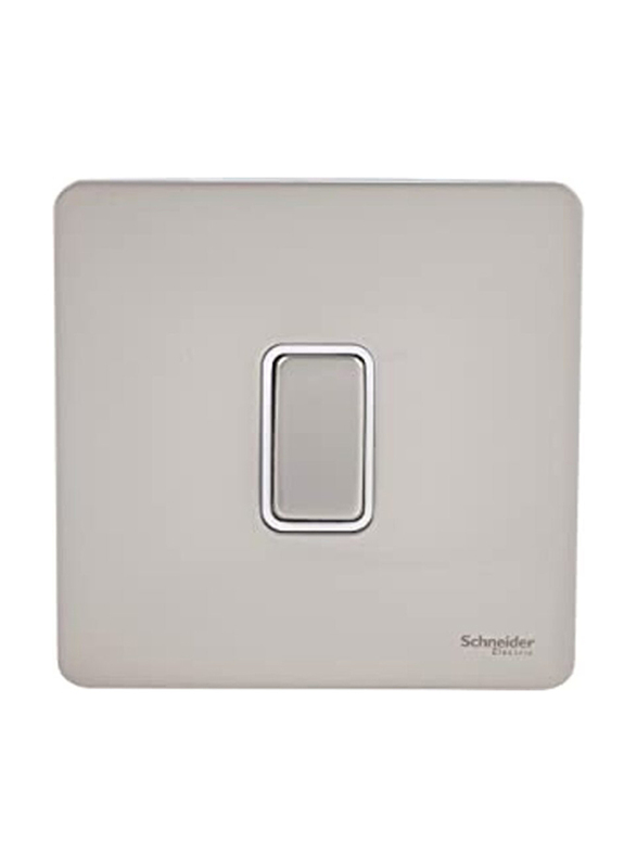 Schneider Electric Ultimate Screwless Flat Plate Single Retractive 16AX 2 Way Light Switch, GU1412RWPN, Pearl Nickel with White Insert